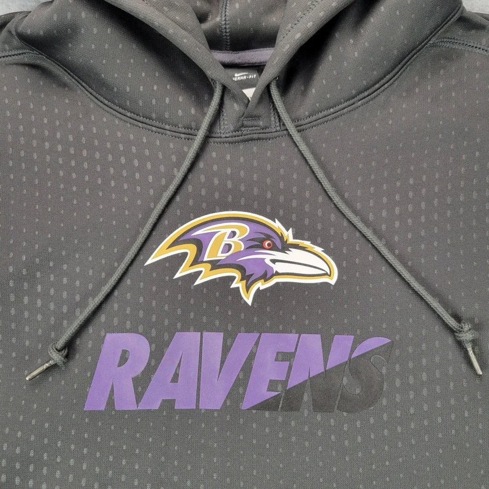 Nike Baltimore Ravens Hoodie Mens XL Grey NFL Therma-FIT Pullover 654697-060